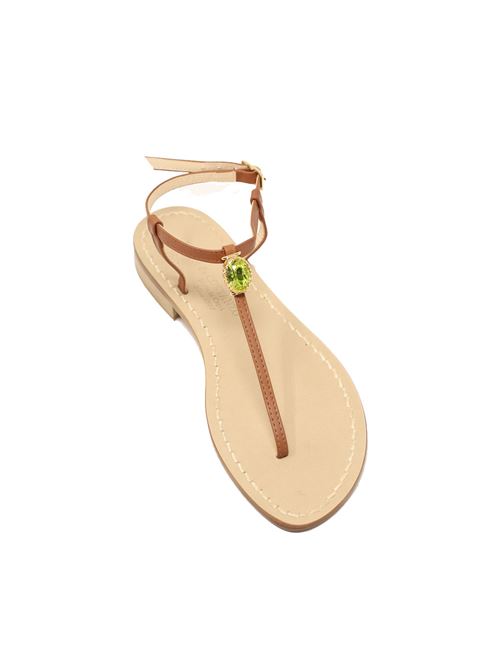 Sandali cuoio con punto luce verde Da Costanzo | BIGSTONEJEWELCUOIOVERDE